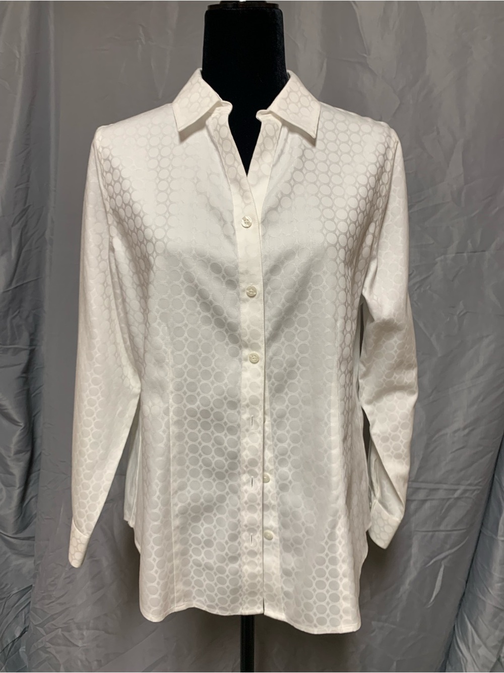 Chico's No Iron White Textured Dot Jacquard Button-Down Shirt
